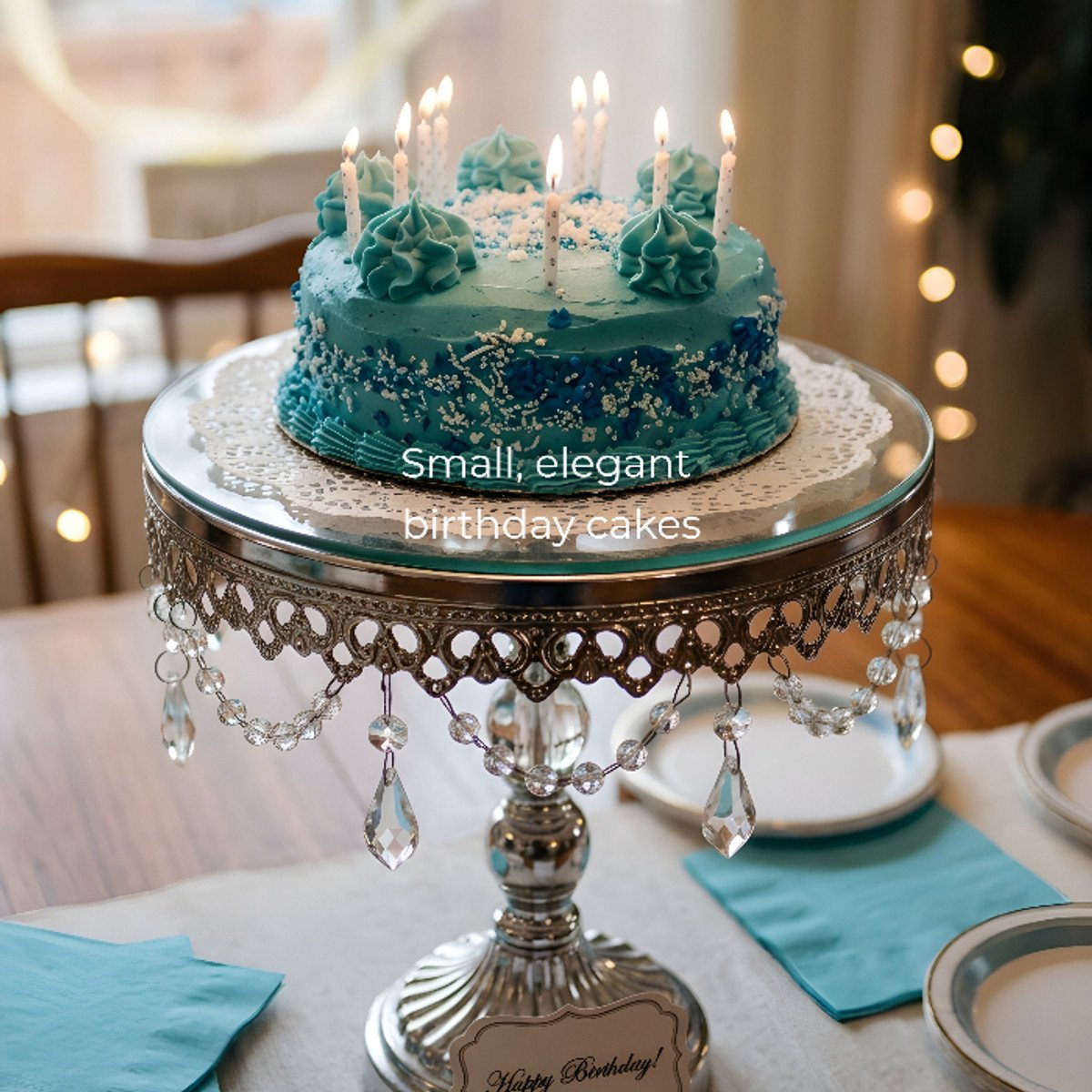 Cake on a stand, finished with rustic buttercream
